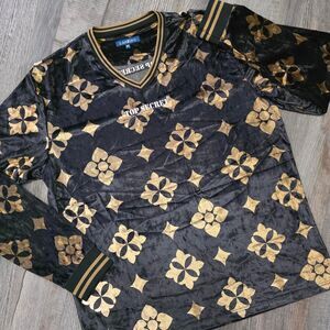 Lanzino Black and Gold Satin Velvet Shirt Size 2XL Custom Made